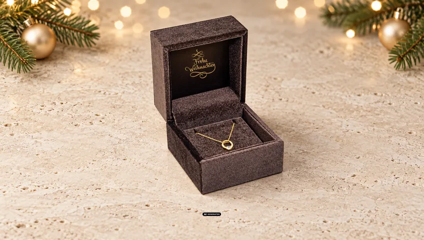 Écrin à bijoux LESER 6430 VELVET LUXE brun foncé avec le motif de Noël GREETINGS doré à l'intérieur du couvercle