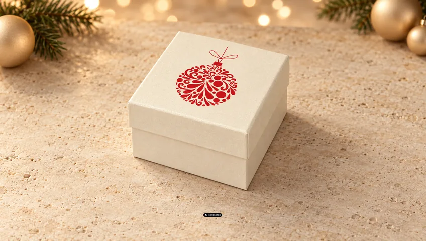 Boîte à bijoux LESER 0230 PLAIN crème avec le motif de Noël BAUBLE en rouge