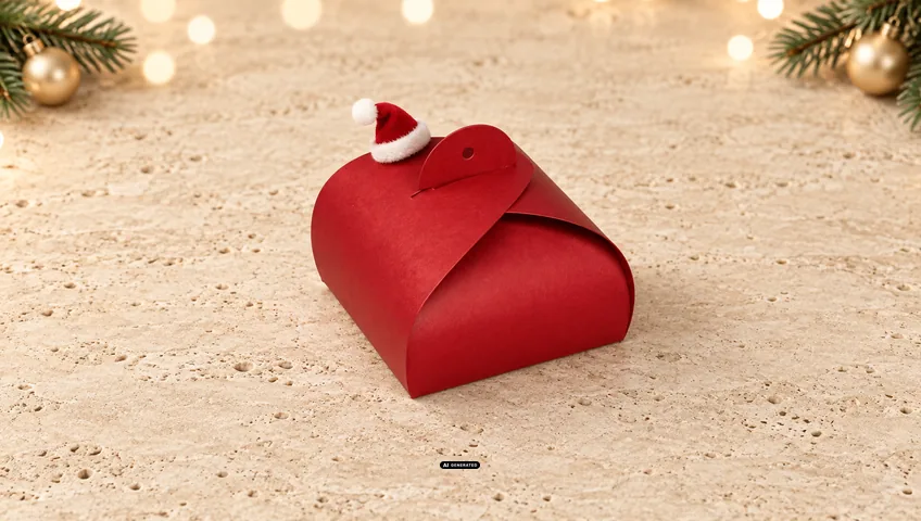 Pochette à bijoux LESER rouge avec un petit bonnet de Noël sur la fermeture
