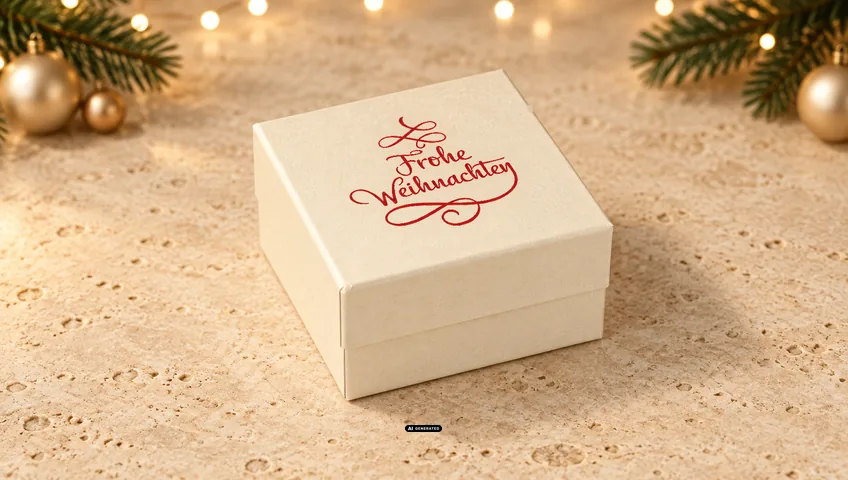Boîte à bijoux LESER 0230 PLAIN crème avec le motif de Noël GREETINGS en rouge